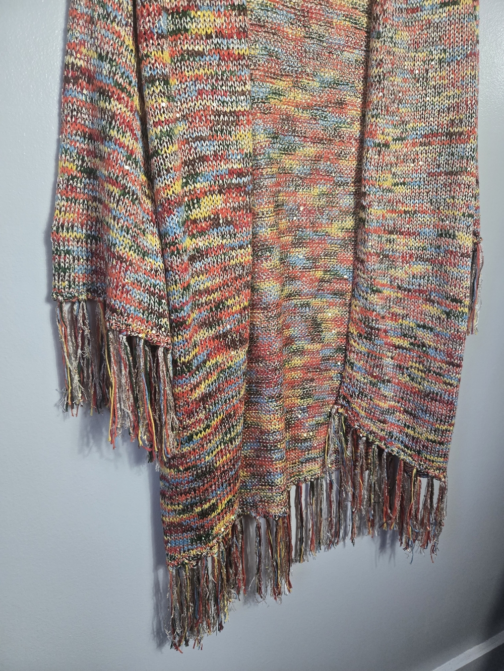 NWT Easel Multicolor Sequin Fringe Duster Cardigan Knit Kimono Sweater Size M/L - Picture 4 of 7